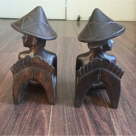 Vintage Wooden Asian Bookends Man and Woman - Picture 5 of 7